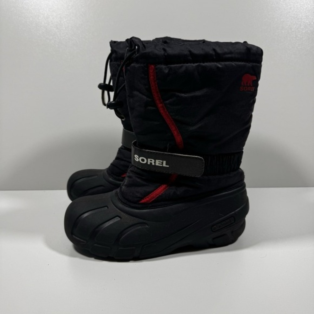Sorel Flurry Youth Sz 3 Snow‎ Boots Insulated Warm Winter Waterproof Black Red